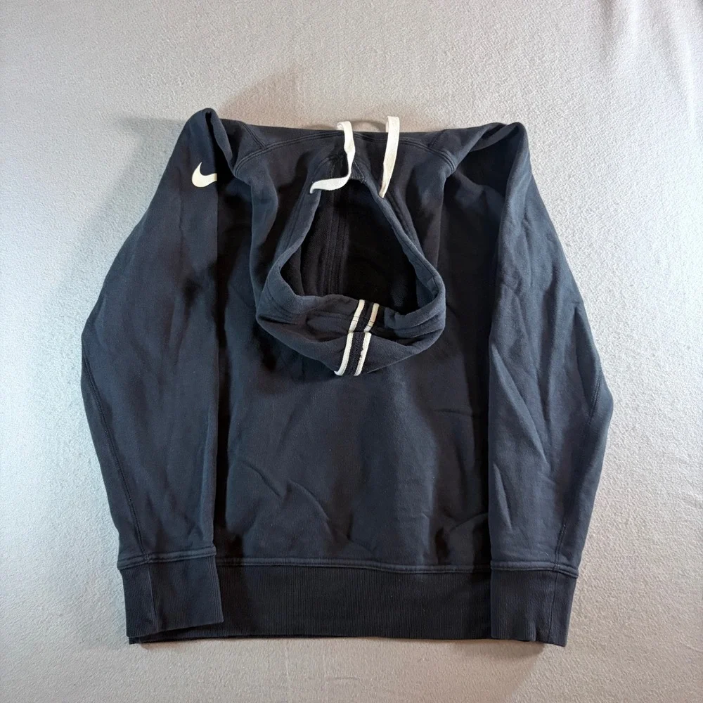 Nike Mens Black White Stripe Pullover Hoodie Swoosh Logo Size L Large